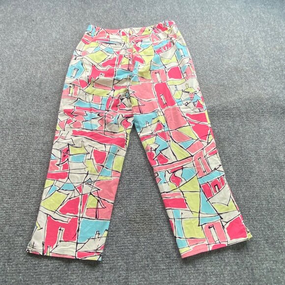Talbots Pants‎ Women's 10 Multicolor Abstract Print Stretch Capri 30x25 Cropped - Picture 2 of 13